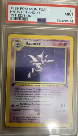 1999 Pokemon Fossil Haunter 1st Edition Holo PSA 9 Mint - Image 1