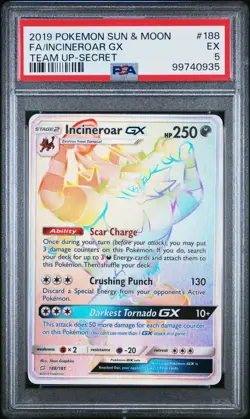 PSA 5 Incineroar Gx Team Up-Secret #188 2019 Pokemon Sun & Moon Team Up 99740935 - Image 1