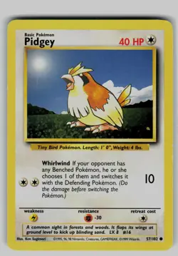 Pidgey 57/102 Common Base Set Unlimited Pokemon Moderately Played - Image 1