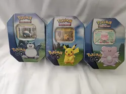 POKEMON GO TINS SET OF 3 FACTORY SEALED PIKACHU SNORLAX BLISSEY READ DESCRIPTION - Image 1