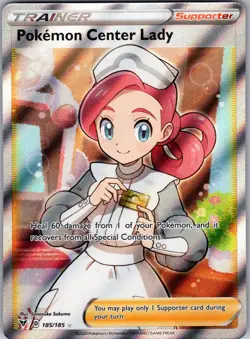 Pokemon Center Lady 185/185 Ultra Rare Vivid Voltage Pokemon Holo Near Mint - Image 1