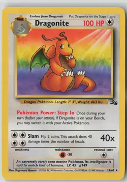 Dragonite 19/62 Rare Fossil Pokemon Unlimited Near Mint - Image 1