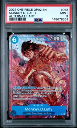 2023 ONE PIECE OP02-PARAMOUNT WAR ALTERNATE ART #062 MONKEY D. LUFFY PSA 9 - Image 1