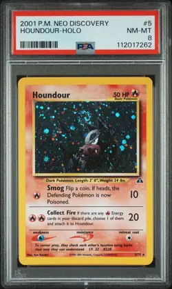 2001 Pokemon Neo Discovery Houndour 5/75 HEAD SWIRL HOLO Rare PSA 8 - Image 1