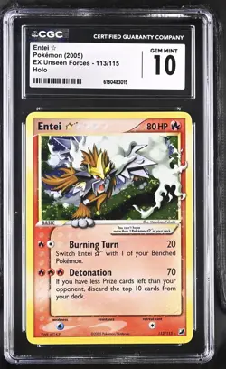 Pokemon Entei Gold Star Holo EX Unseen Forces 113/115 CGC 10 Gem Mint - Image 1