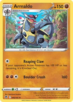 ARMALDO 096/195 RARE SILVER TEMPEST NM/M POKEMON - Image 3