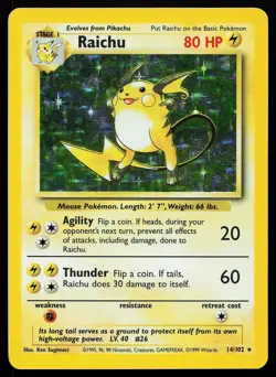 Raichu 14/102 Holo Rare Base Set Unlimited Pokemon Card - Image 1