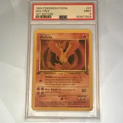 PSA 9 1999 Pokemon Fossil Moltres 27/62 1st Edition Rare - Image 1