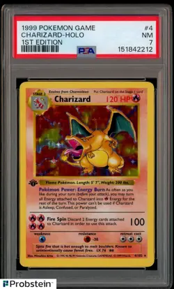 1999 Pokemon Charizard Holo 1st Edition Shadowless PSA 7 NM - Image 1