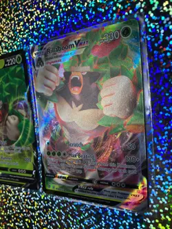 Pokemon Rebel Clash Full Art 018/192 Rillaboom VMAX; Promo SWSH014 Rillaboom V - Image 3