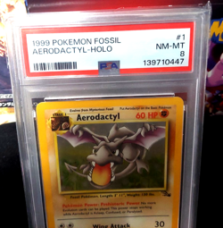 1999 Pokemon Fossil Aerodactyl Holo 1/62 PSA 8 - Image 2