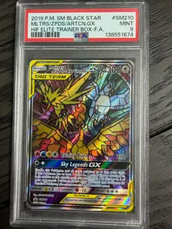 Pokemon 2019 Moltres Zapdos Articuno GX SM210 Stained Glass Hidden Fates PSA 9 - Image 1
