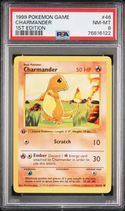 1999 POKEMON BASE SET 1ST EDITION #46 CHARMANDER PSA 8 - Image 1