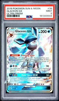 2018 POKEMON SUN & MOON ULTRA PRISM #39 GLACEON GX PSA 9 - Image 1
