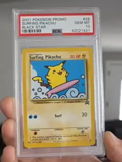 PSA 10 2001 Pokemon Black Star Promo Surfing Pikachu #28 Pokemon League - Image 3
