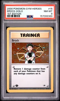2000 Pokemon Gym Heroes #15 Brock-Holo 1st Edition PSA 8 - Image 1