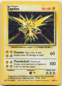 Pokemon : Zapdos Base Set Unlimited 16/102 : Holo Rare - Image 1