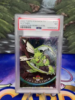 2000 Topps Chrome Pokemon T.V. Scyther #123 PSA 7 Animation Series 3-Foil - Image 1