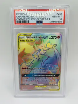 Charizard & Braixen Gx Tag Team Rainbow Secret Rare PSA 10 Pokemon CosmicEclipse - Image 1