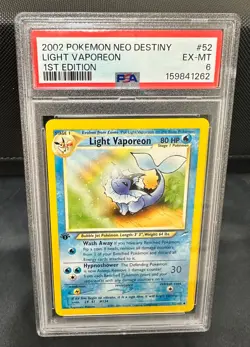 2002 Pokemon Neo Destiny 1st Edition LIGHT VAPOREON 52/105 - PSA 6 EX-MT - Image 1