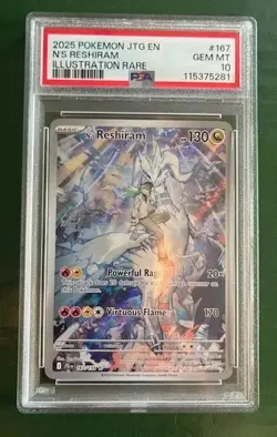 2025Pokemon N's Reshiram 167/159 Journey Together PSA 10 SIR Chaser/Mystery Pack - Image 1