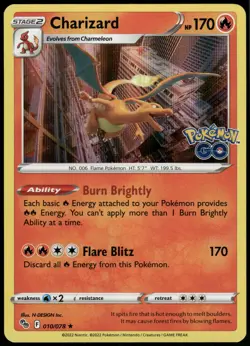 Holo Foil Charizard 010/078 Holo Rare Pokemon GO - Image 1