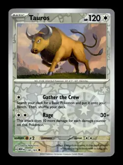 Tauros 128/165 Reverse Holo Uncommon 151 Pokemon Card LP - Image 1