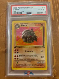 1999 Pokemon Fossil 1st Edition Golem #36/62 PSA 10 - Image 1