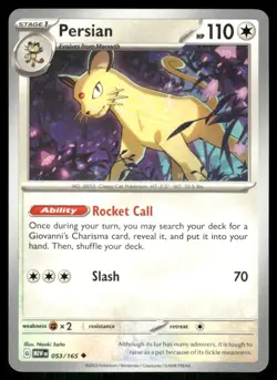 Persian 053/165 Scarlet & Violet Pokemon TCG trading card - Image 1