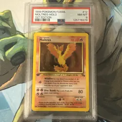 ~ 1999 POKEMON FOSSIL 1ST ED #12 MOLTRES-HOLO PSA 8 - NEW CERT! ~ - Image 1