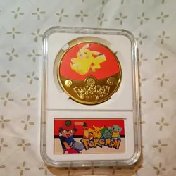 Pokemon Go Pikachu Colorized Coin Proof Go Mirror Finish Red Pokeball Slab Gold - Image 1