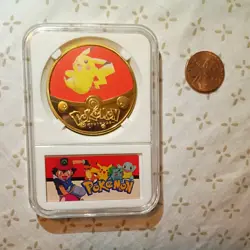 Pokemon Go Pikachu Colorized Coin Proof Go Mirror Finish Red Pokeball Slab Gold - Image 3