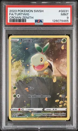 2023 POKEMON SWORD & SHIELD CROWN ZENITH #GG31 FULL ART/TURTWIG PSA 9 - Image 1