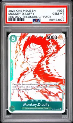 2025 One Piece 3rd Anniversary CP Pack Monkey D. Luffy OP07-033 PSA 10 - Image 1