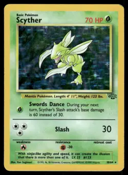 Pokemon Cards Scyther 10/64 Unlimited Holo Jungle WOTC Rare DMG *1 - Image 1