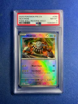 2025 POKEMON PRE EN-PRISMATIC EVOLUTIONS POKE BALL REVERSE HOLO HEATRAN PSA 8 - Image 1