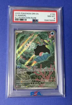 2025 Pokemon DRI EN Clamperl Illustration Rare #195 PSA 8 NM-MT - Image 1