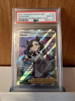 POKEMON FA/MARNIE 2021 SWSH BLACK STAR PROMO #121 PREM TOUR. COLL. PSA 10! - Image 1