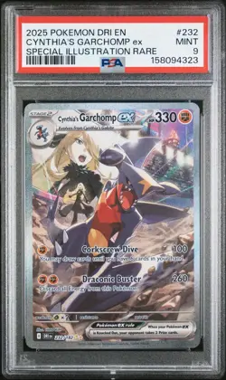 2025 Pokemon Destined Rivals Cynthia's Garchomp ex #232/182 PSA 9 MINT - Image 1