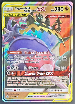 Pokemon Naganadel & Guzzlord GX 158/236 Full Art TAG TEAM Cosmic Eclipse NM - Image 1