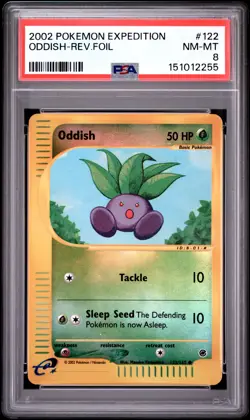 2002 POKEMON EXPEDITION #122 ODDISH-REVERSE FOIL PSA 8 - Image 1