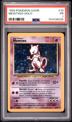 1999 POKEMON BASE SET UNLIMITED #10 MEWTWO-HOLO PSA 1 - Image 1