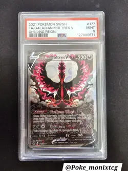 2021 POKEMON SWSH FA GALARIAN MOLTRES V CHILLING REIGN PSA 9 - Image 1