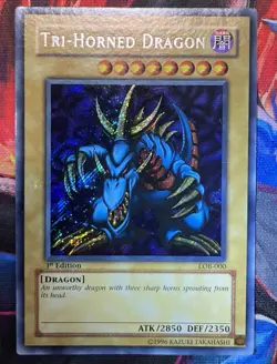 Yugioh! Tri-Horned Dragon LOB-000 Secret Rare 1st Edition Asian English - Image 1
