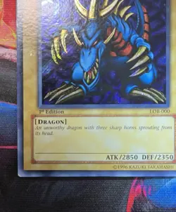 Yugioh! Tri-Horned Dragon LOB-000 Secret Rare 1st Edition Asian English - Image 2