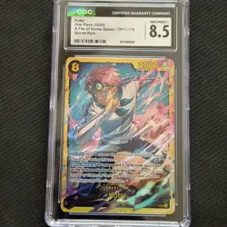 2025 ONE PIECE A FIST OF DIVINE SPEED SECRET RARE #OP11-119 KOBY CGC 8.5 - Image 1