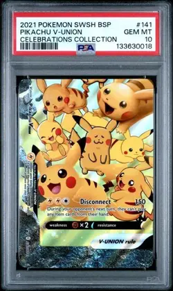 2021 POKEMON PIKACHU SWSH #141 BLACK STAR PROMO CELEBRATIONS COLL V-UNION PSA 10 - Image 1