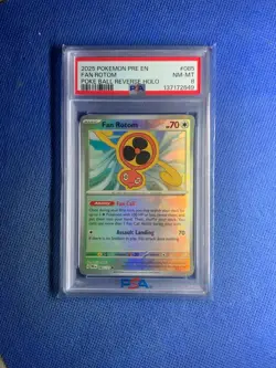 2025 POKEMON PRE EN-PRISMATIC EVOLUTIONS POKE BALL REVERSE HOLO FAN ROTOM PSA 8 - Image 1