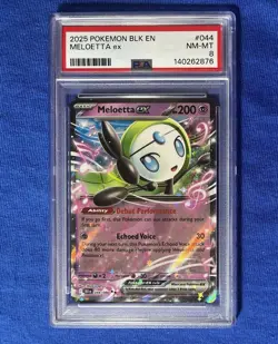 2025 POKEMON BLK EN-BLACK BOLT #044 MELOETTA EX PSA 8 - Image 1