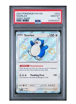 2024 POKEMON Graded Card PAF EN-PALDEAN FATES SHINY RARE #202 SNORLAX PSA 10 - Image 1